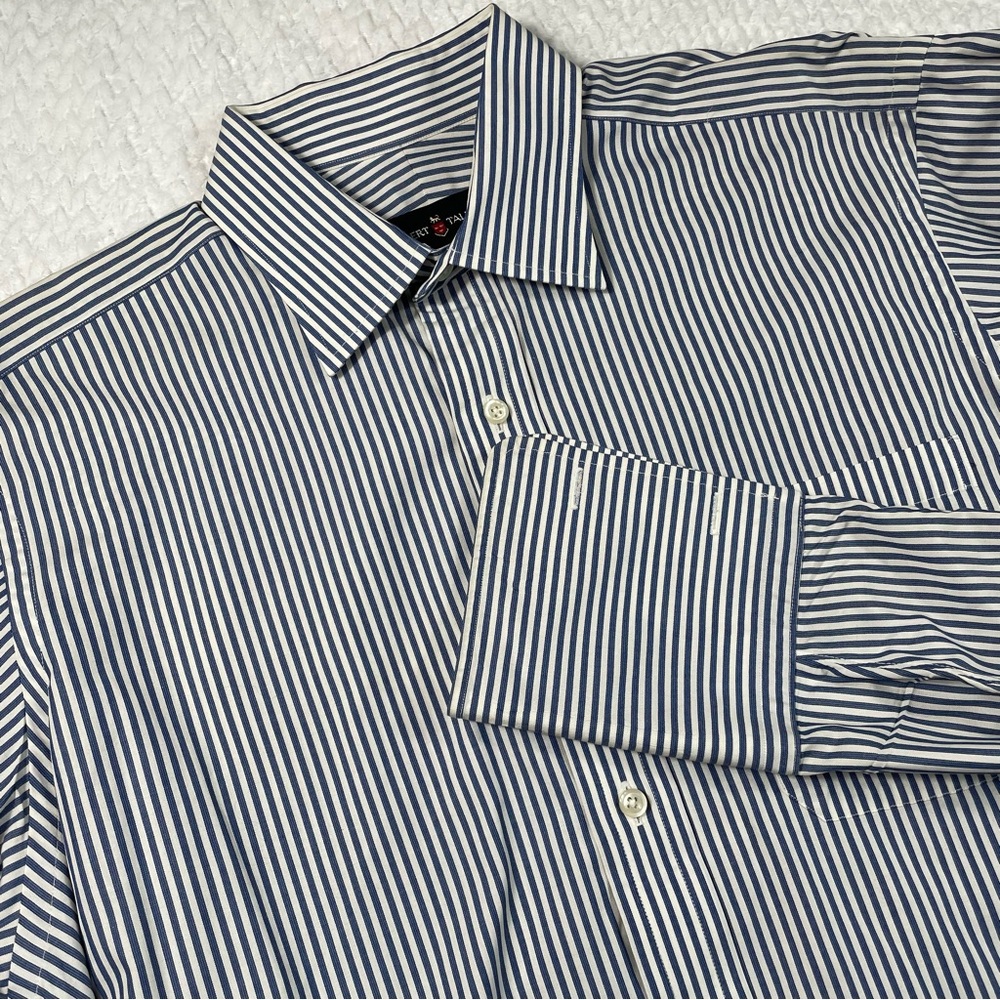 Robert Talbott Blue And White Striped French Cuff Dress Shirt Size 16-35
